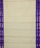 Aphrodite is a traditional Gadwal cotton in plain rice white with silk borders and silk palla in violet.