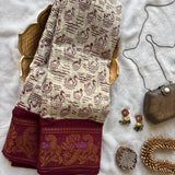 Hansavahana Sungudi saree with hand block printed swans