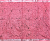 Coral crush - linen sari with Kalamkari outline