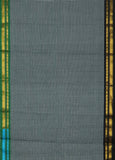 Athena is a traditional Gadwal cotton in cloud grey with pure silk Ganga-Jamuna borders in forest green and black and pure silk plain black. Pure zari only has been used.