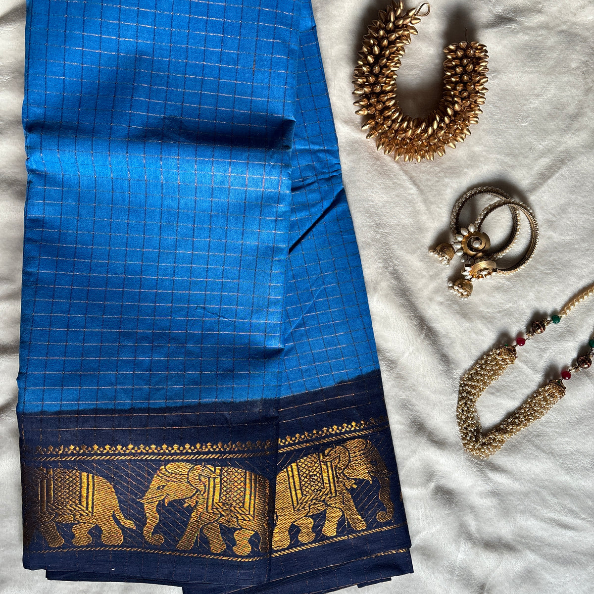 Elephant Border x Kattam Silk Cotton Saree : Maroon