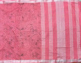 Coral crush - linen sari with Kalamkari outline