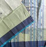 Green skies, blue grass handwoven cotton Tangail saree