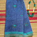 Emerald elephant pure linen embroidery saree