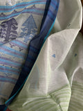 Green skies, blue grass handwoven cotton Tangail saree