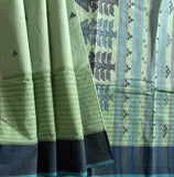 Green skies, blue grass handwoven cotton Tangail saree
