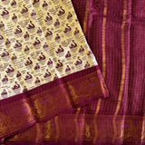 Hansavahana Sungudi saree with hand block printed swans