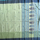Green skies, blue grass handwoven cotton Tangail saree