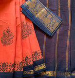 Ilayapirrati - cotton Sungudi with hand block prints and kattam blouse