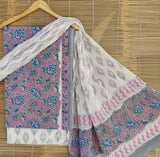 Cotton dress material, handblock printed - Sanganeri