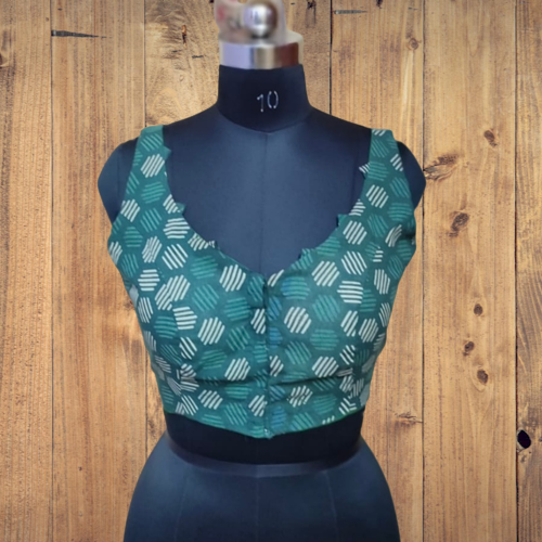 Green readymade blouse with scoop neck The Maggam Collective