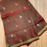 Kanmani - Shot coloured green-coffee pure silk Uppada Jamdani