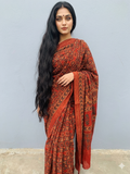 Devdari hand block printed Ajrakh mangalgiri cotton saree