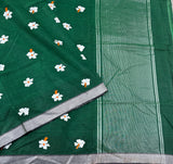 Madalasa parijata embroidered cotton Mangalgiri handloom saree with blouse - The Maggam Collective
