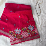 Arundhati floral cross stitch embroidery on handwoven silk Mangalgiri