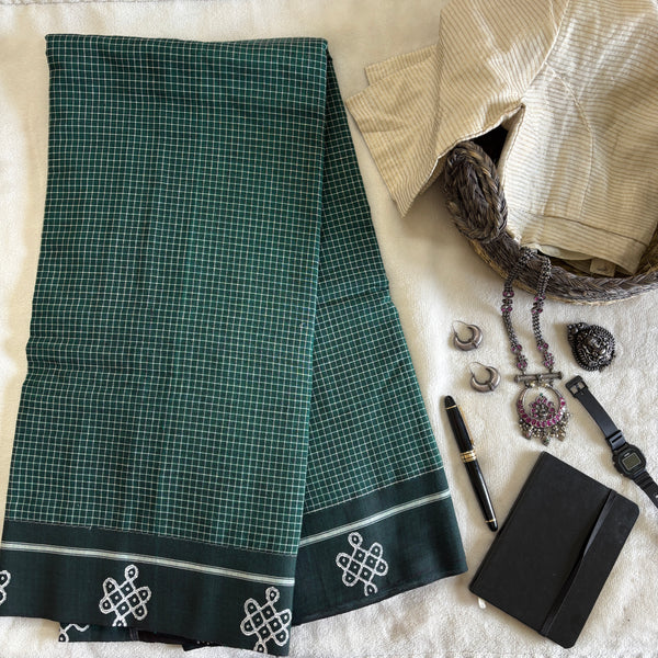 Pratha handwoven Patteda Anchu saree baby kolam print with blouse