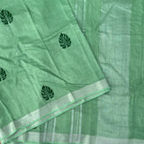 Fizzy apple linen sari with Monstera leaf print - The Maggam Collective