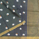 Mathangi parijata embroidered cotton Mangalgiri handloom saree with blouse - The Maggam Collective