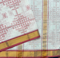 Radhika Handwoven Venkatagiri saree with block printed kolams