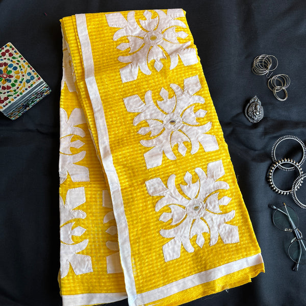 Bhavya – Lemon yellow saree with white appliqué