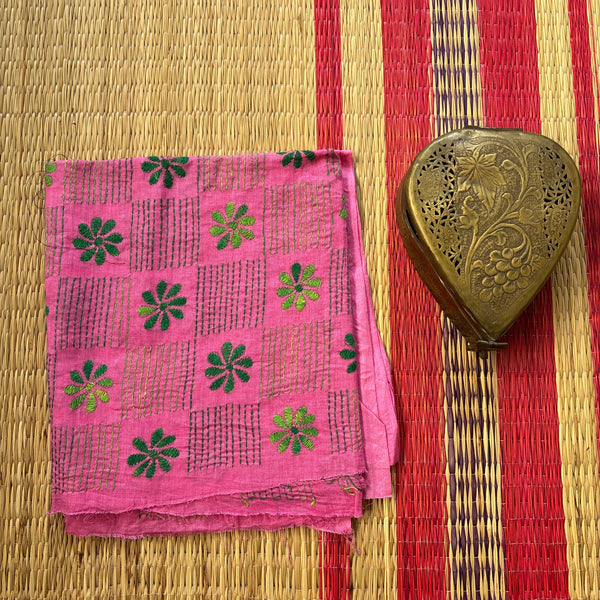 Pink hand embroidered Kantha blouse fabric