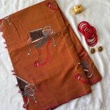 Vibhavari Handwoven Guntur 120 Count Heritage Cotton Saree with hand prints - The Maggam Collective