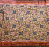 Meenakshi Handwoven printed Gadwal cotton with silk kuttu border - The Maggam Collective