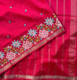 Arundhati floral cross stitch embroidery on handwoven silk Mangalgiri