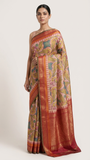 Meenakshi Handwoven printed Gadwal cotton with silk kuttu border