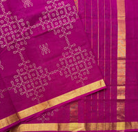 Anjana Handwoven Venkatagiri saree with slim border and golden block printed kolams