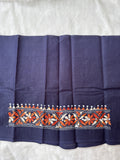 Navy Blue hand embroidered Kantha blouse fabric 0.8m - The Maggam Collective