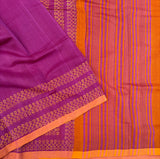 Orchid queen handwoven Mangalgiri cotton sari with kolam block prints - The Maggam Collective