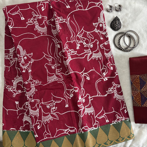 Kumudavasini Chettinad cotton saree Pichwai printed