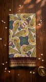 Damayanti Handwoven printed Gadwal cotton with silk kuttu border