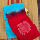 Twilight blaze mul cotton plain saree with Annapakshi print - The Maggam Collective
