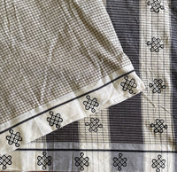 Mandakini handwoven Patteda Anchu saree baby kolam print with blouse
