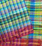 Satyabhama multicolour checks Mangalgiri saree with blouse
