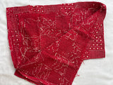 German Red hand embroidered Kantha blouse fabric