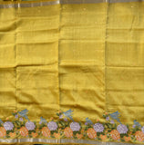 Hiranya intricate cross stitch roses on handwoven silk Mangalgiri