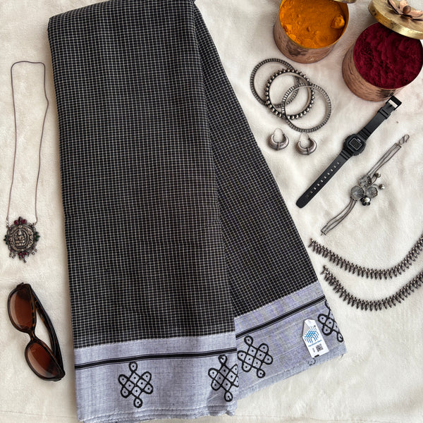 Kevala handwoven Patteda Anchu saree kolam print with blouse