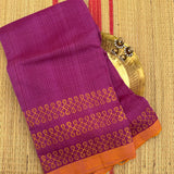 Orchid queen handwoven Mangalgiri cotton sari with kolam block prints - The Maggam Collective