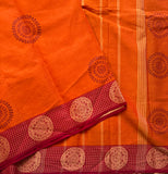 Ghanchakkar Chettinad cotton saree with mandala block prints - The Maggam Collective
