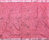 Coral crush - linen sari with Kalamkari outline