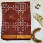 Charvi Handwoven Venkatagiri saree with slim border and kolam block prints
