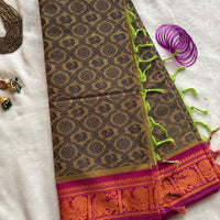 Amudini Kanchi cotton saree annapakshi Rudraksha motifs