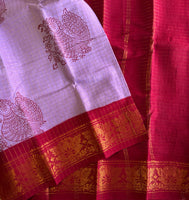 Annam Sungudi saree with hand block printed swans