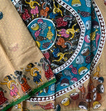 PatralekhA - Jamdani cotton saree with hand painted pattachitra