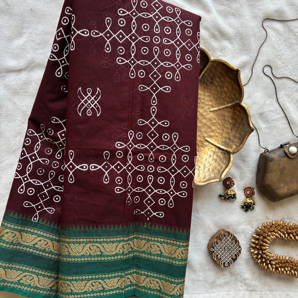 Varsha Kolam block prints Chettinad cotton saree