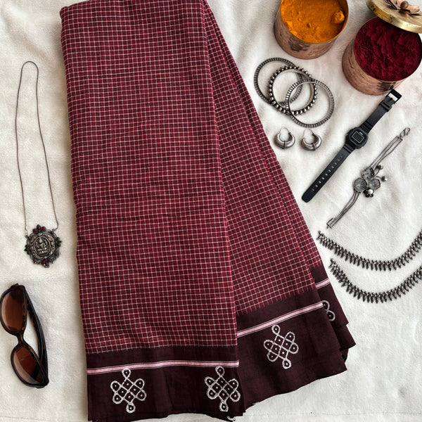 Krithi handwoven Patteda Anchu saree baby kolam print with blouse