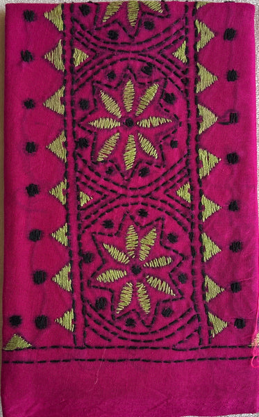Magenta hand embroidered Kantha blouse fabric 0.8m